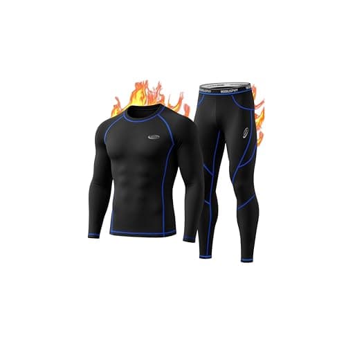 Image of MOBIUSPHY Men’s Thermal Underwear Set Mens Thermals Top and Bottoms Base Layer Men Long Johns Winter Functional Underwear Sleeve Quick Dry Sport Compression Suit for Workout Skiing Hiking L Black