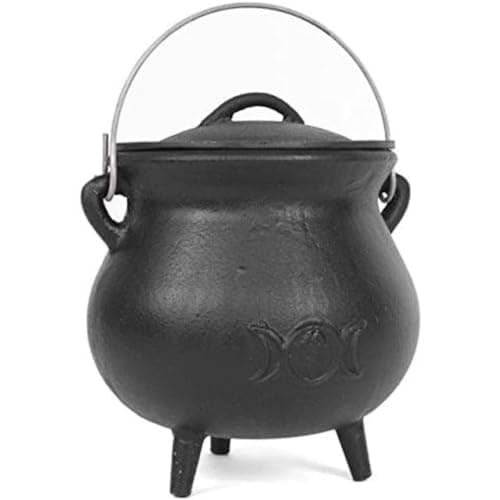 Image of Mystical Black Cast Iron Triple Moon Cauldron - 19cm (1 Pc.) - Creepy Design & Durable Enchantment Pot - Perfect for Halloween