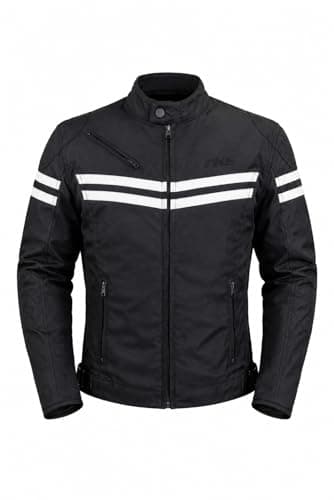 Image of RKsports Speed Waterproof Motorcycle Jacket, CE Armoured, Textile, Black with Reflective Stripes (UK, Alpha, S, Regular, Regular, Black)