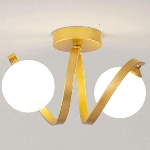Image of Stylish Modern White Globe Glass Pendant Light Fixture - 2-Light Semi Flush Mount Ceiling Lamp for Hallway Entryway Kitchen - Elegant Spiral Metal Design with G9 Bulbs