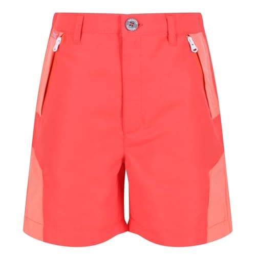 Image of Regatta Sorcer Mount Shorts II Kids' Water-Repellent, Quick-Drying, Reflective Shorts. Featuring DWR and Isoflex Technologies. Suitable for Hiking. Orange