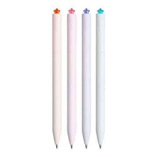 Image of Kaco FIRST Gel Pens Cute Stationery Black Ink, 0.7 mm Medium Point, Aesthetic Cute Star Pens for Journaling (4 Bright Colors)