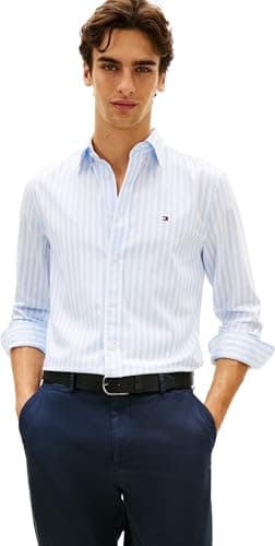 Image of Tommy Hilfiger Men's Flex Poplin Classic STP Rf Shirt MW0MW42440 S/S Shirt, Blue, XL