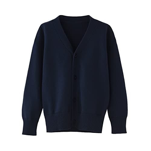 Image of BINIDUCKLING Boys Girls V-Neck School Cardigans Long Sleeve Button-up Knitwear for School Uniform（Dark Blue,140）
