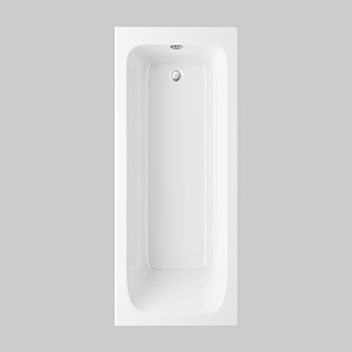 Image of iBathUK Bathroom White Gloss Bath Single Ended Straight Square Acrylic Bathtub with Adjustable Feet - 1700 x 700mm
