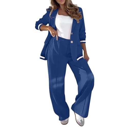 Image of Co Ord Trouser Sets for Women Airport 2 Piece Cord Sets Womens UK Ladies Jogging Suits Elegant Wedding Guest Travel Outfits Petite Tracksuits Wide Leg Lounge Leisure Wear Women's Trouser Suits