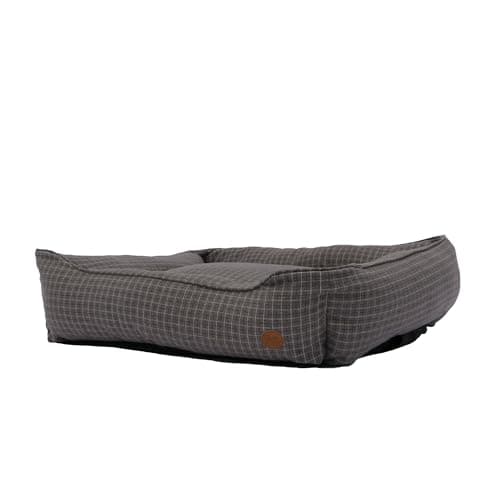 Image of Ancol Dog Bed in Grey Check - Comfortable Indoors Snuggle Pad with Overstuffed Cushion - Cosy Puppy Mat Sleeping Place - Large 78 x 90cm