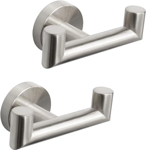 Image of QNIIAED 2 Pcs Double Door Hooks,Bathroom Towel Hooks Screw in SUS 304 Stainless Steel Heavy Duty Robe Coat Hooks Wall Mounted for Bedroom or Kitchen(Brushed Silver)