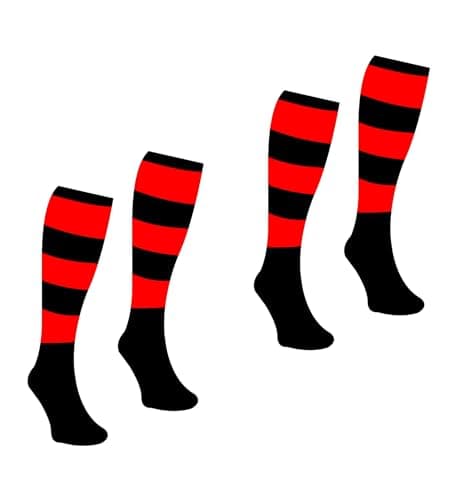 Image of PROSTYLE SPORTS MEN'S 2 PAIRS PACK TRAINING CONTRAST HOOP CLUB FOOTBALL SOCKS RUGBY HOCKEY SOCCER MENS WOMENS KIDS (UK, Numeric, 7, 11, Regular, Regular, Black/Red)