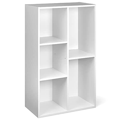 Image of Amazon Basics Bookcase with 5 Compartments, Office Shelf, Bookshelf, Living Room, Bedroom, Cube, White 50 x 24 x 80 cm