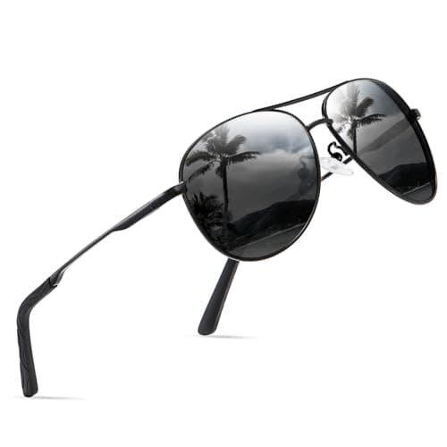 Image of wearPro Polarised Sunglasses - Unisex Pilot Sunglasses UV400 Protection Polarized Sun Glasses Black Classic Vintage Style Ultralight Shades For Driving-A1-all Black