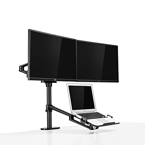 Image of Thingy Club Height Adjustable 3 in 1 Laptop Monitor Stand Compatible with 12 to 17 inch Laptop, Hold 2 Monitors up to 27 inch with VESA, Monitor Desk Stand arm Riser Mount Stand Workstation (Black)