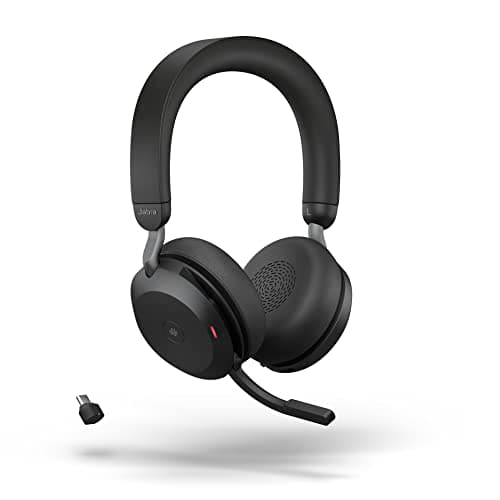 Image of Jabra Evolve2 75 Wireless PC Headset with 8-Microphone Technology - Dual Foam Stereo Headphones with Advanced Active Noise Cancellation, USB-C Bluetooth Adapter and MS Teams-compatibility - Black