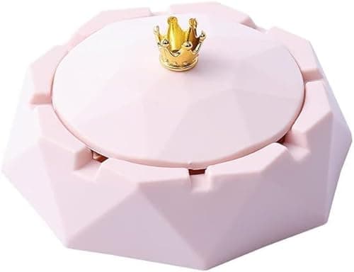 Image of Pink Crown Stainless Steel Ashtray with Lids, Cigarettes Ashtray for Indoor or Outdoor Use, Windproof, Ash Holder for Smokers, Desktop Smoking-Ash Tray for Home, Office Decoration