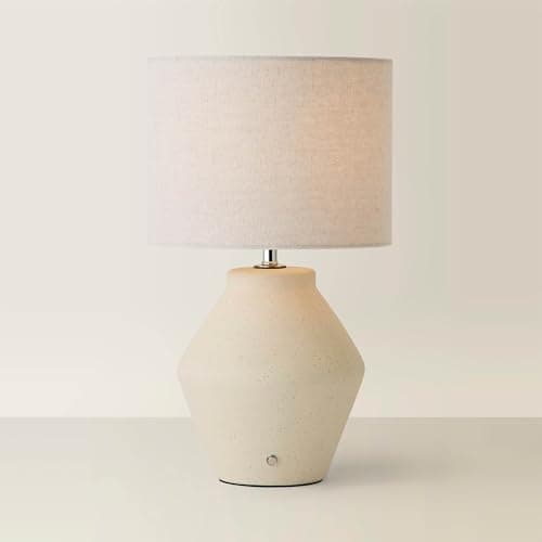 Image of ValueLights | Finn Cream Ceramic Rechargeable Table Lamp with Linen Shade | Table Lamps & Home Improvement Essential