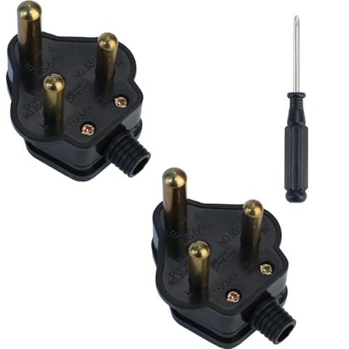 Image of Wirafix 2 Pack 3 Pin Plug UK, Type-M Round 3 Pin Plug 15Amp with Wire Pipe, Comply with BS-546 Standard, Heavy Duty Electric Plugs for Various Electrical Devices, Plug with Screwdriver, Black
