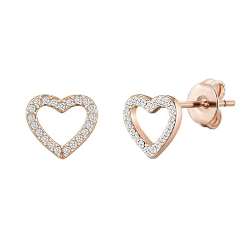 Image of Philip Jones Rose Gold Plated Open Heart Earrings Created with Zircondia® Crystals