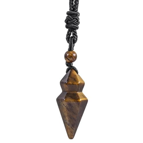 Image of Nupuyai Tiger's Eye Crystal Point Pendant Necklace with Adjustable Cord, Protection Amulet Energy Healing Faceted Stone Arrowhead Pendant for Women Men