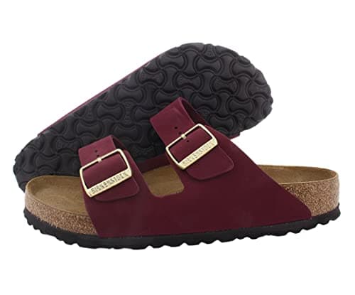 Image of BIRKENSTOCK Arizona Sandals Soft Footbed Maroon Nubuck R 38 R EU, Maroon Nubuck, 3-3.5 UK Men/ 5-5.5 UK Women