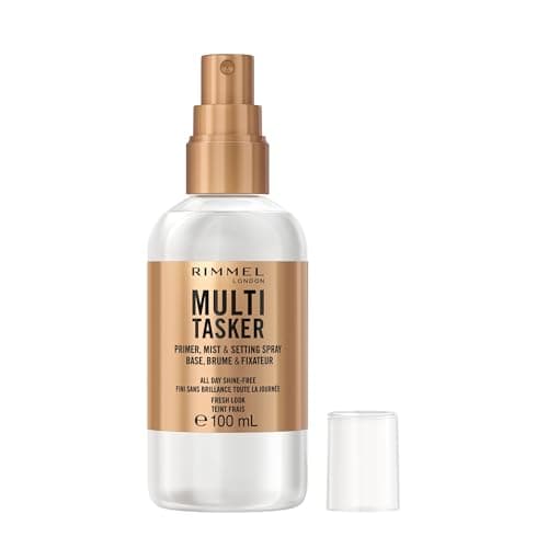 Image of Rimmel Multi-Tasker Setting Spray, 3-in-1 Hydrating Primer & Mist, All Day Setting Power, Refreshes Dull & Dry Skin, Oil-Free, Infused with Cucumber & Chamomile, Vegan, 100ml
