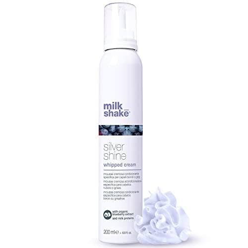 Image of milk_shake | Silver Shine Whipped Cream 200 ml, Specific Anti-Yellow Leave-In Conditioning Foam for Blond or Grey Hair, with Violet Pigment, Made in Italy