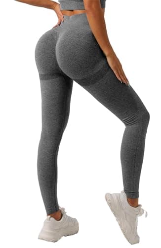 Image of GRECERELLE Gym Leggings for Women Elasticated Waist Softness Elastic Butt Lifting Opaque Tummy Control Trousers Yoga Workout Running Walking Pants for Ladies (Dark Grey, L)