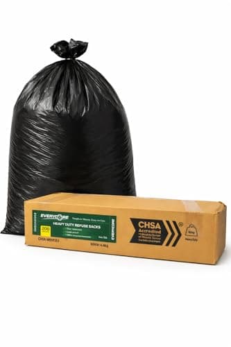 Image of Everycore;15KG Strength Tested. 90L, Black Bin Bags, Heavy Duty, CHSA Accredited Refuse Sacks, 200 Bulk Value Pack, Reliable Strong Sacks for Kitchen, Household, Office & Commercial Waste