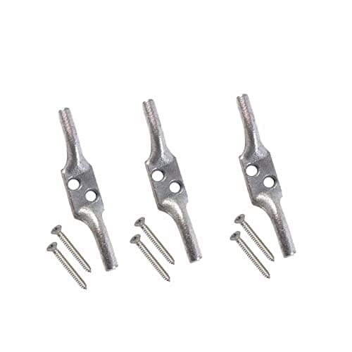 Image of SUL Cleat Hook 100mm Heavy Duty Galvanised Rope Cord Cleat Hook, Flagpole Trailer Rope Tiebacks Roman Blind Cord - 4 inch (3 PK), Silver
