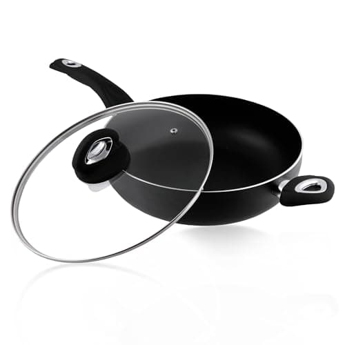 Image of Pendeford Housewares 28cm Extra Large Wok with Glass Lid | Non-Stick | Induction & All Hob Compatible | Premium Aluminium | Soft-Touch Handle | Dishwasher Safe | 5.5L Capacity