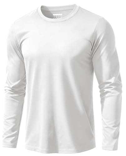 Image of EKLENTSON Long Sleeve Casual T-Shirts for Men Cotton Crewneck T Shirts Basic Plain Lightweight Work Tee Shirts White,L