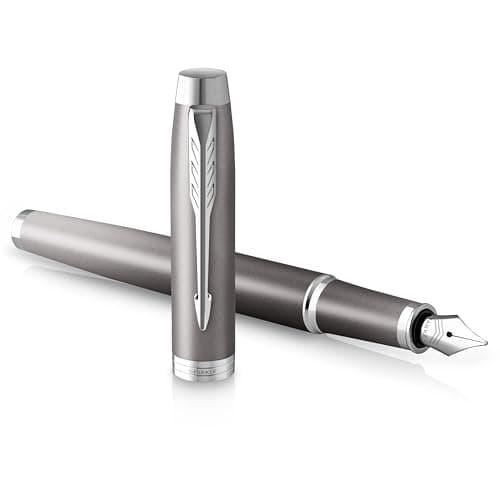 Image of PARKER IM Writing Rituals Fountain Pen, Grey Finish with Gradient, Chrome Trims, Medium Nib, Blue Ink, Gift Box
