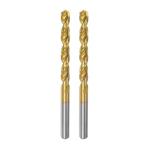 Image of sourcing map High Speed Steel Straight Shank Twist Drill Bit Fully Ground Titanium Coated 7.7mm Drill Diameter 34mm Total Length 12mm Drill Bit Length 2 Pcs