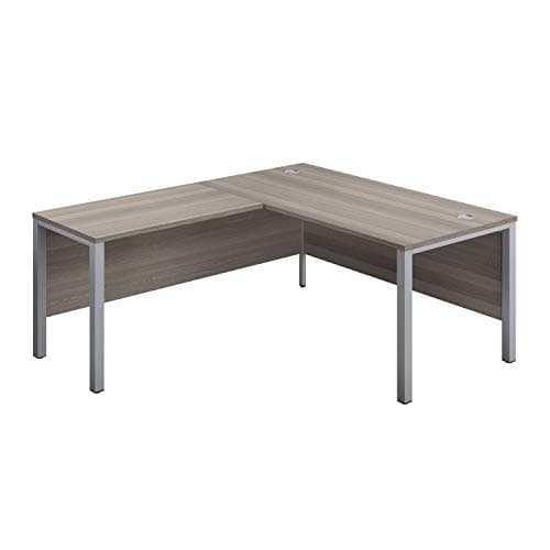 Image of Office Hippo Heavy Duty Corner Office Goalpost Desk with Left Return, Home Office Desk, Filing, PC Desk For Office or Home, 5 Yr Wty, MFC - Grey Oak Top, Silver Legs, 180cm x 180cm