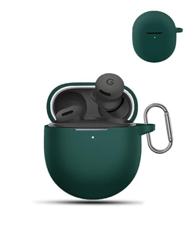 Image of Case for Google Pixel Buds 2a Wireless Earbuds,daunke Soft Silicone Protective Cover,Skin Case with Carabiner,Full Protection,Green