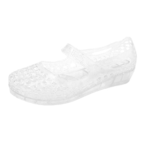 Image of SLNLUYK Jelly Shoes Womens UK Slip on Soft Hollow out Loafers Sandals Soft Glitter Crystal Jelly Flat Heel Summer Beach Shoes Ballet Flats Sandles