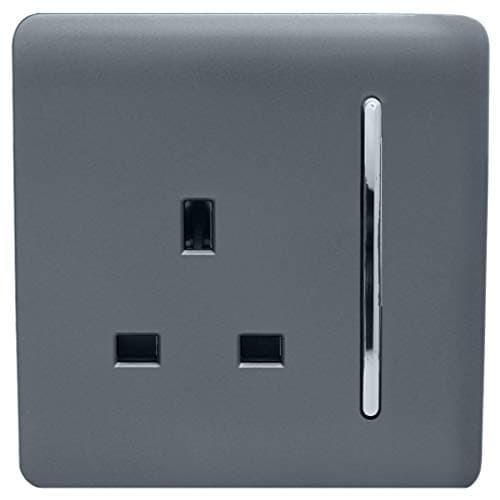 Image of Trendi 1 Gang Raised Artistic Modern Glossy Screwless 13 Amp Single Pole with Chrome Switched UK Standard Electrical Double Wall Plug Socket in Warm Grey - ART-SKT13WG