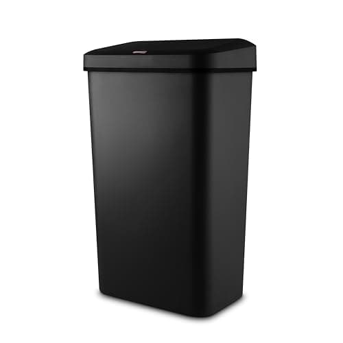 Image of Tower Rectangular Sensor Bin with Bin Liner Retainer Ring, Durable PP Body, Battery Operated, 50L, Black, T838025BLK