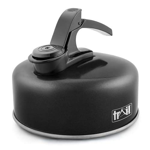 Image of Trail 1L Whistling Kettle, Lightweight Durable Aluminium, Rust Resistant, Easy Pour Whistle Spout, Heat Resistant Handle, Fast Boil Stove Top Travel Kettle, Outdoor Hiking Backpacking, 0.2kg (Black)