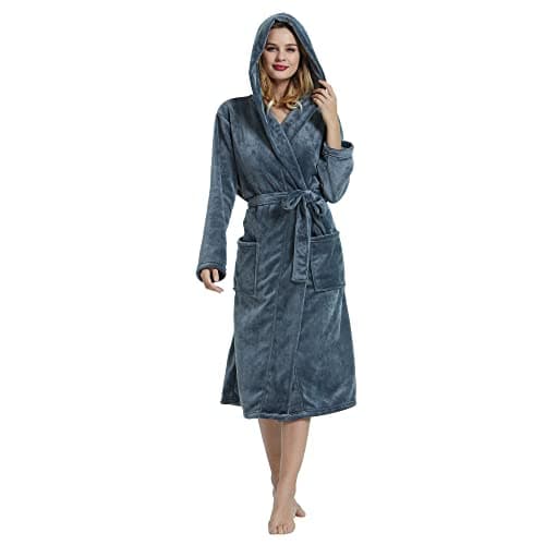 Image of HEARTNICE Womens Dressing Gown, Soft Shawl Collar Warm Spa Dressing Gowns(Dark Grey,L/XL)