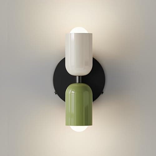 Image of KRUIHAN Nordic Modern Wall Lights Metal Light Shade G9 Lamp Holder Up and Down Wall Sconce Lights Bathroom Wall Light Bedroom Living Room Lights Bedside Lamps,Cream with Green