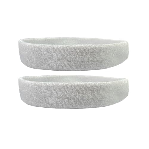 Image of WESTEND CHOICE Sweatband Headbands 2 Pack Unisex Sports Sweat Band Gym Exercise Workout Moisture Wicking headband (White)