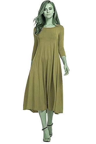 Image of Colop Womens Ladies Plain Jersey Swing Dress Casual Long Sleeve Midi Dress Skater UK Size (Mocha, 12-14)