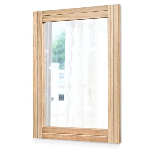 Image of AAZZKANG Rustic Mirrors for Wall Rectangle Wood Frame Mirror 70 x 50cm Farmhouse Bedroom Bathroom Decorative Mirror