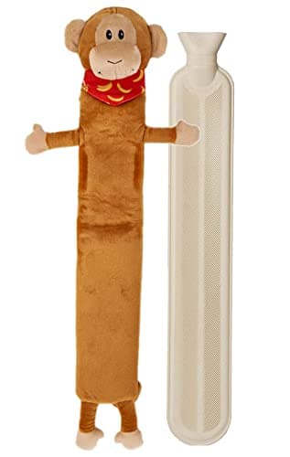 Image of Extra Long Hot Water Bottle – Super Soft Novelty Plush Cover – Natural Rubber 2L Capacity – 72cm Long – Perfect for Pain Relief on Aches or Injuries (Monkey)