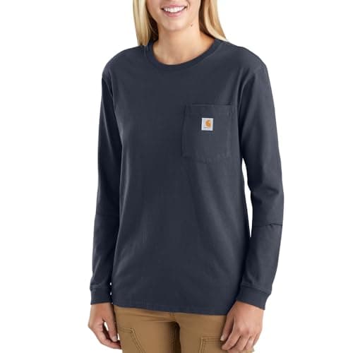 Image of Carhartt, Women's, Loose Fit Heavyweight Long-Sleeve Pocket T-Shirt, Navy, XL