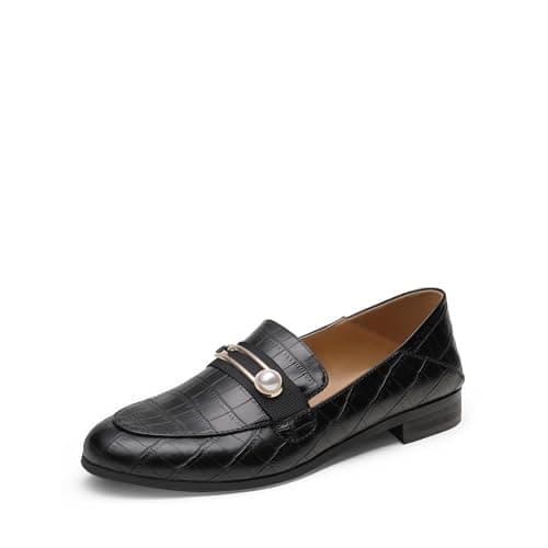 Image of DREAM PAIRS Womens Penny Loafers Slip-on Low Heel Oxfords Pearl Buckle Moccasins Smart Work Office Flats Shoes Black,Size 6,Black Stone/Pu,SDLS2207W