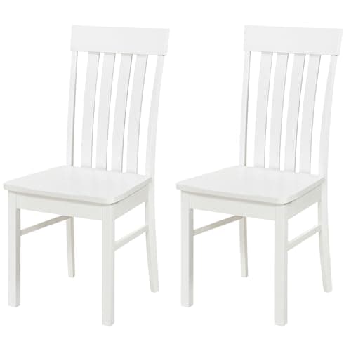 Image of COSTWAY Dining Chairs Set of 2, Wooden Kitchen Chairs with Ergonomic Slat Backrest, Rubber Wood Seats & Legs, Armless Side Chair for Home Dining Room Reception Restaurant (White)