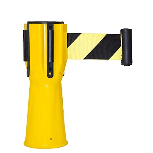 Image of Retractable Traffic Cone Topper Tape - 3 Meter | Yellow Cone Belt Barrier Tape for Cones | Cone Mountable Emergency Warning Belt | High Visibility Yellow Retractable Topper for Traffic Cone