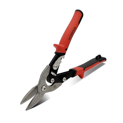 Image of HOUSERAN 10 Inch Aviation Tin Snips, Regular Straight Cut Heavy Duty Shears, CR-MO Metal Cutter with Double Lever, Scale Markings & Safety Lock, Scissors for Cutting Metal Sheet