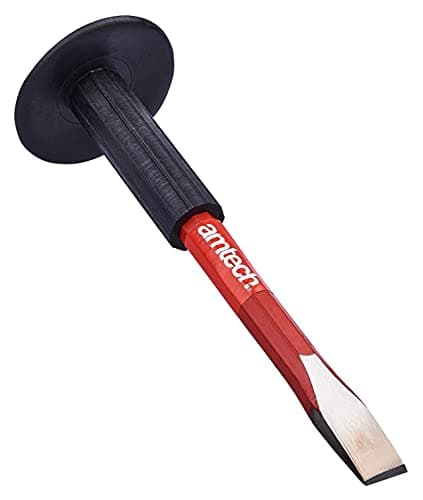 Image of Amtech Cold Chisel with Rubber Guard, Drop-Forged Heat-Treated Steel for Brick & Concrete, Octagonal Shaft for Better Strike Accuracy, 10" × 5/8"